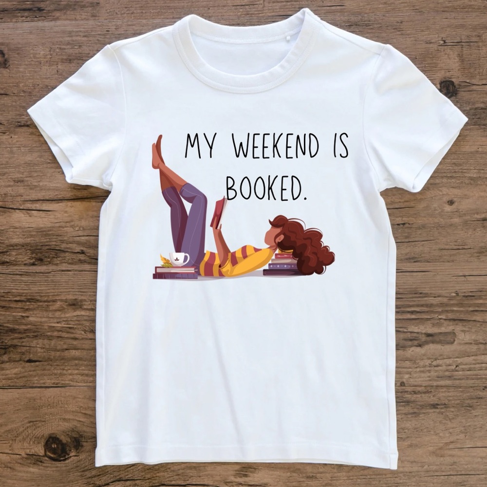 White Graphic Tee with Relaxed Weekend Print